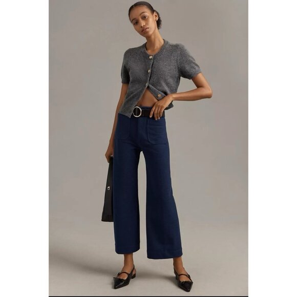 New Anthropologie Maeve Colette Brushed Knit Cropped Wide Leg Pants Navy Blue 29 - Picture 11 of 11